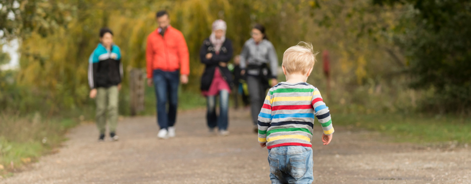 Family walking at Walthamstow Wetlands
