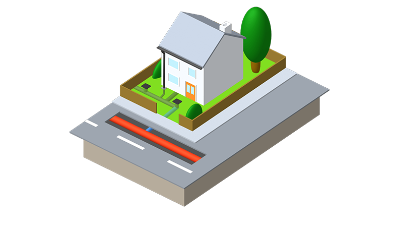 Graphic of a home on a street showing drain responsibility