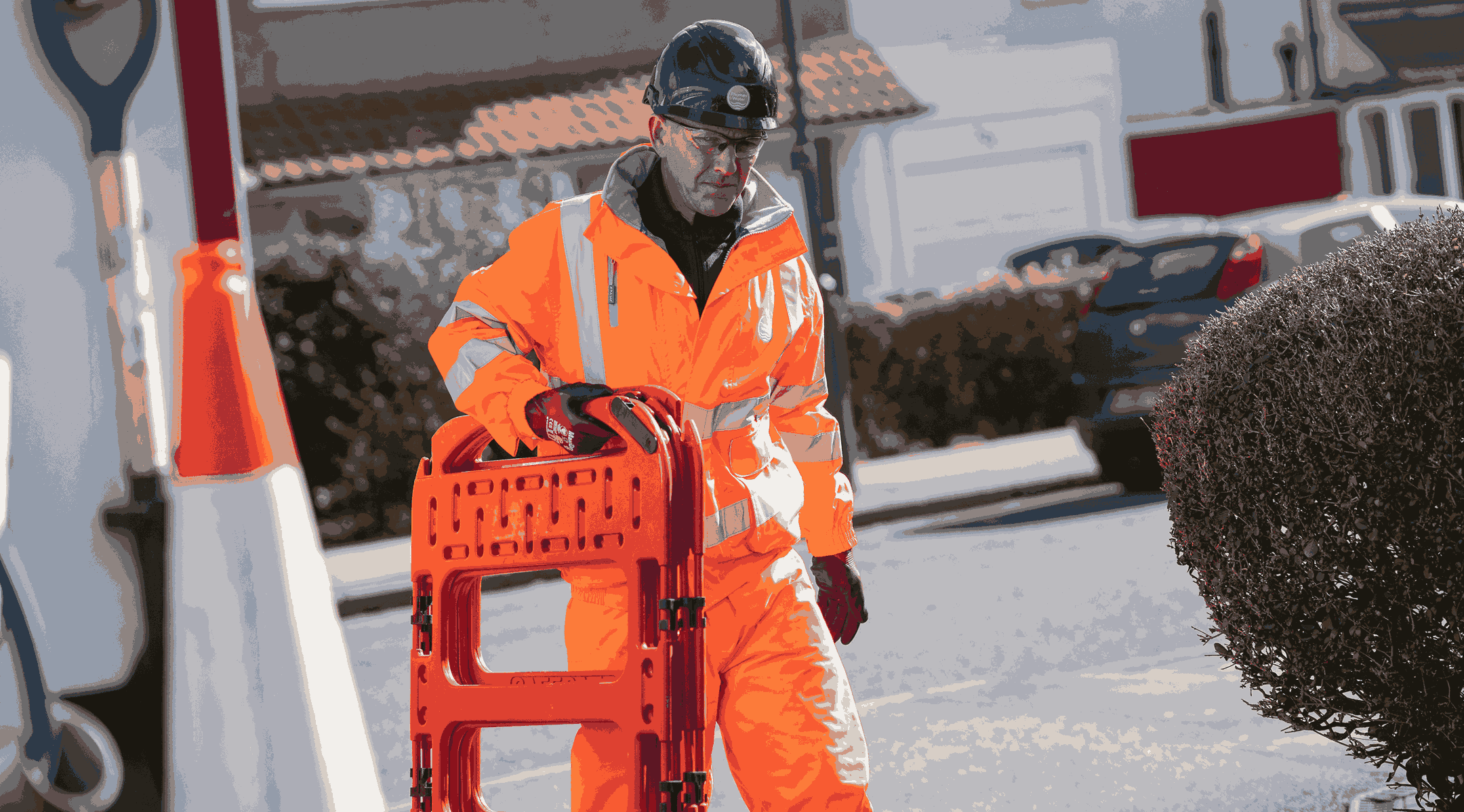 Engineer setting up a work site.